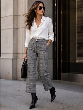 Michael Kors Houndstooth Cropped Pants Black White Career Chic Office Wear
